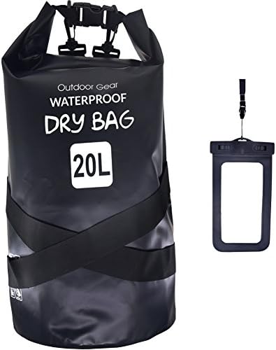 PVC Waterproof Dry Bag and Waterproof Phone Case - Roll Top Dry Compression Sack Keeps Gear Dry for Kayaking, Beach, Rafting, Boating, Hiking, Camping and Fishing(20 L/5.3 gallon)