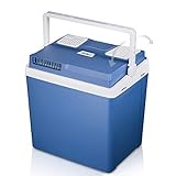 Electric Cooler and Warmer Mini Fridge for Car- 26.4 Quart/27 Cans Car Refrigerator with Automatic Locking Handle, 12V DC Thermoelectric System Portable Car Fridge for Travel, Camping and Picnic