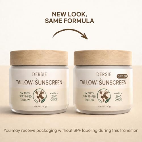 Dersie Tallow Sunscreen SPF 30 – Mineral UV Defense with Non-Nano Zinc Oxide – Face & Body Sun Protection for Adults & Kids – with 100% Grass-Fed Beef Tallow for Skin Comfort (2.1 oz)