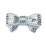 Sequin Bow Hair Clip - Toddler TruStay Clip - Best NO Slip Barrette For Fine Hair (TB4-Silver)