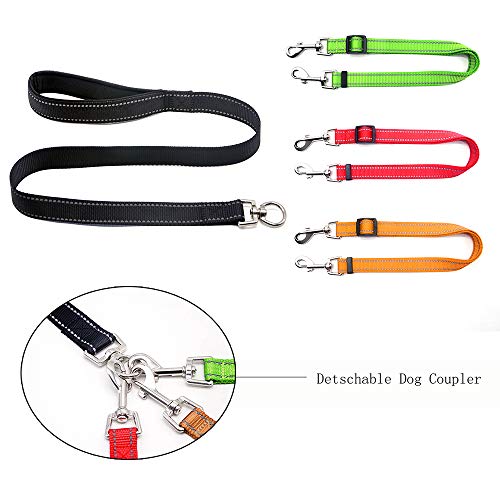 Wellbro 3 in 1 Durable Nylon Dog Leash with Padded Handle, Three- Way Pet Leash with a Coupler, Adjustable and Detachable, Lead for Small, Medium Dogs (Multi-Color Reflective)