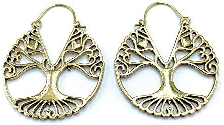 Tree of Life Medium Lightweight Balinese Fashion Wire Drop Hinge Earrings for Women, Gold