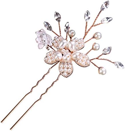 Slendima Imitation Pearl Flower Rhinestone Hair Stick Hairpin Women Wedding Banquet Cocktail Headdress Jewelry Rose Gold