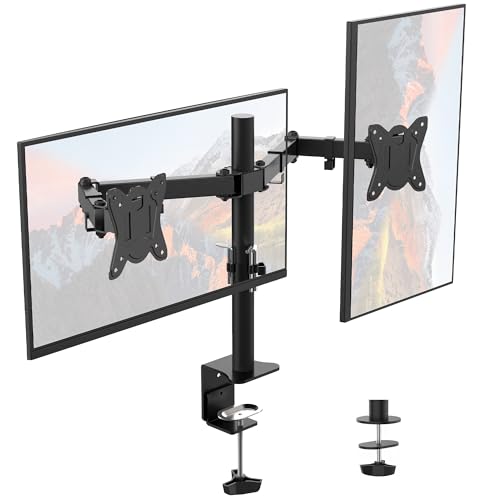 GRIFEMA GB2001-2, 2 Screen PC Monitor Stand for 13-32 Inches, PC Monitor Arm VESA 75 x 75-100 x 100 mm, 360° Rotation, ± 90° Angle Tilt, Height Adjustable, Maximum Weight 9 kg, Black