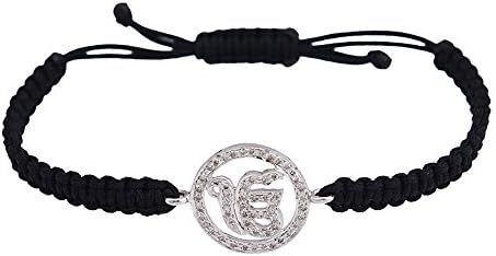 Sikh Ik Onkar 925 Silver Bracelet Studded 0.38 carat Diamonds on adjustable nylon thread