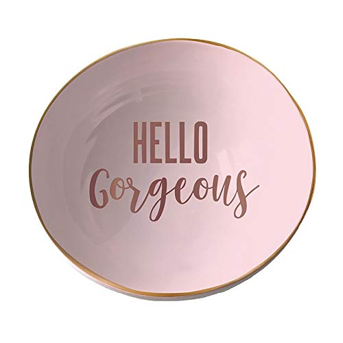Slant Collections Hello Gorgeous Trinket Dish - Ceramic Jewelry Dish with Rose Gold Hand Lettering