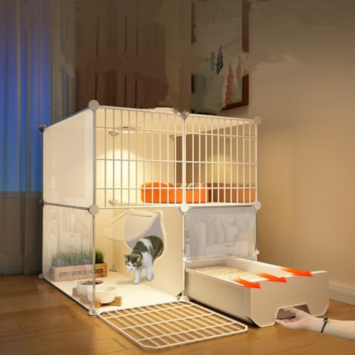 XTECH 2 Tier Cat Cage With Litter Box, Assembled Enclosures, Cat home, for Home Use Indoor Cages Enclosures, with Storage Rack, Easy to Assemble, Detachable（75CM*49CM*73CM）