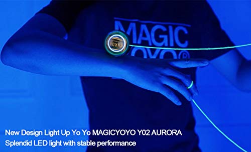 YOSTAR Light Up Yoyo Kids Unresponsive Yoyo Professional MAGICYOYO Y02-AURORA + 5 Strings + Bag + Glove (Black with Blue Light)