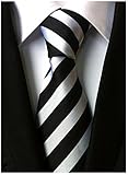 Allbebe Men's Classic Striped Black And White Woven Silk Tie Microfiber Necktie