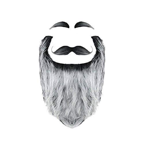 Robelli Self-Adhesive or Elasticated Fancy Dress Beards (Various Styles) (Black Grey with Moustache & Eyebrows)