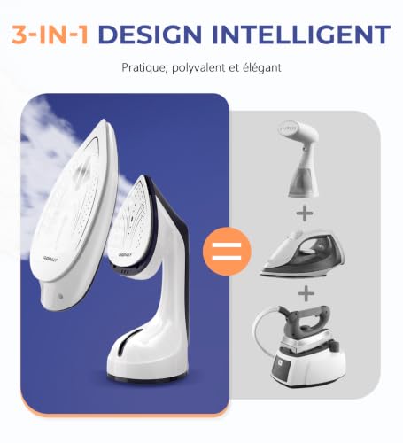 Ropilly Garment Steamer & Iron 2-in-1 1600 W, Removable Ceramic Sole, Vertical Steamer and Horizontal Ironing, Quick Conversion, Automatic Shutdown, Self-Cleaning