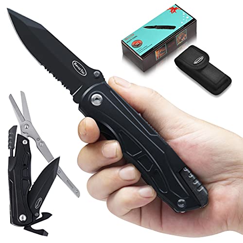 RoverTac Multitool Pocket Knife Folding Camping Survival EDC Safety Lock Blade Scissors Fire