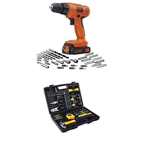 BLACK+DECKER LD120VA 20-Volt MAX Lithium-Ion Drill/Driver with 30 Accessories and Stanley 94-248 65-Piece Homeowner s Tool Kit