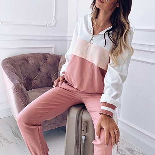 Winsummer Womens 2 Piece Outfits Tracksuits Pullover Hoodie Sweatshirt Top Sweatpants Sport Jogger Sweatsuit Activewear Pink