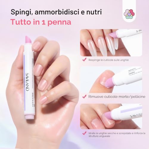 SAVILAND 3 in 1 Cuticle Pen, 2 Pieces Cuticle Scrub Pen for Cuticle Remover and Cuticle Oil with Ceramic Tip for Hair, Chapped and Dry Nails