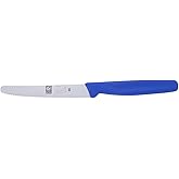 ICEL 4.25 Inch Serrated Edge Steak Knife, High Carbon German Stainless Steel Razor Sharp Blade, Textured Non-Slip Blue Polypropylene Handle