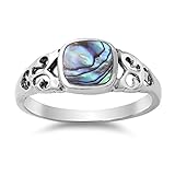 Women's Unique Simulated Abalone Beautiful Ring New .925 Sterling Silver Band Sizes 4-10