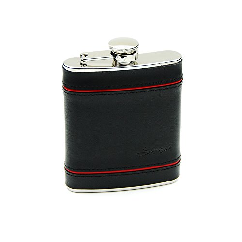 Savage 6oz hip flask wrapped black leather with decorat…