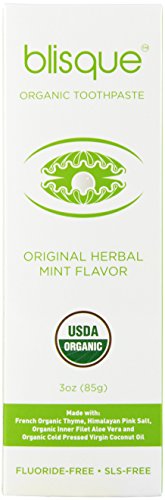 Blisque Organic Toothpaste - Original Herbal Mint Flavor (Organic, Natural, Non-toxic, Fluoride/SLS Free Toothpaste)