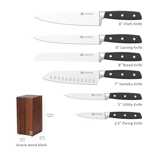 ZUNMARK Knife Set, 7pcs Knife Set for Kitchen, Stainless Steel Ultra Sharp Kitchen Knives, Space-Saving for Home & Professional Use