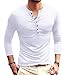YTD Mens Casual Slim Fit Basic Henley Long Sleeve Fashion T-Shirt M White