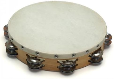 Quatro Percussion Wooden Tambourine double row tamborine (10 inch diameter)