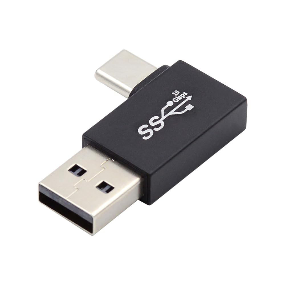 cablecc 10Gbps USB 3.0 Type A Male to USB 3.1 Type C Male Data Charger Adapter 90 Degree Left Angled for Laptop Phones