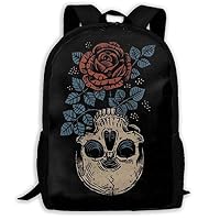 KIENGG Rose Skull Unisex Adult Unique Backpack,School Leisure Sports Book Bags,Durable Oxford Outdoor College Laptop Computer Shoulder Bags,Lightweight Travel Daypacks