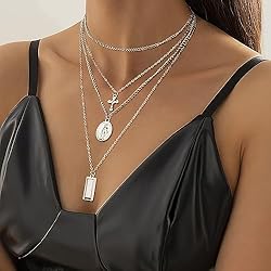 ORAZIO 2PCS Layered Necklace for Women Girl Cross