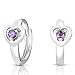 Girls 925 Sterling Silver Heart Design Round Huggie Earrings In Simulated Birthstone Colors
