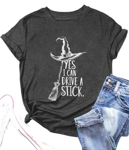 Halloween Shirts Women Witch Tshirts Spooky Holiday Tee Tops Dark Gray S at Amazon