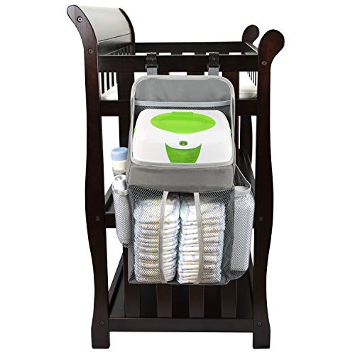 Hanging Baby Diaper Caddy Organizer - Hang On Door, Crib Or Infant Changing Table - Nursery Station Basket For Diapers, Wet Wipes, Clothes Storage - Waterproof & Stylish - Unisex Grey For Boys & Girls - Thumbnail 7
