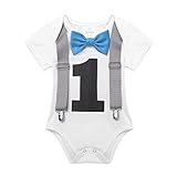 iEFiEL Baby Boys Short Sleeves My 1st Birthday Bodysuit Romper One-Piece Jumpsuit Party Photography Outfits Romper with Suspenders 18 Months