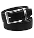 Classic Men's Leather Ratchet Click Belt - Brushed Silver Buckle w/ Double Stitched Black Leather Belt (Trim to Fit: Up to 45'' Waist)