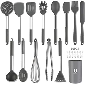 Uarter-Kitchen-Utensil-Set-24pcs-Silicone-Cooking-Utensils-for-Cooking-and-Baking-Heat-Resistant-and-Nonstick-Spoon-Turners-Tongs-Whisk-Potato-Masher-10pcs-Hooks-Kitchen-Tool-Gadgets-Gray Uarter Kitchen Utensil Set 24pcs Silicone Cooking Utensils for Cooking and Baking, Heat Resistant and Nonstick Spoon, Turners, Tongs, Whisk, Potato Masher, 10pcs Hooks Kitchen Tool Gadgets (Gray)