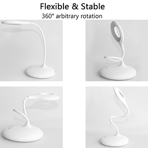 Desk Lamp with USB Charging Port, PEMOTech Folding Desk Lamp,Eye-care Table Lamp,Dimmable LED Lamp,Office Lamp,Rechargeable Reading Light,Touch Control,3 Brightness Levels,Adjustable Gooseneck,1800mAh
