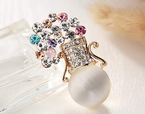 XLiang Romantic Women Jewelry Brooch Gold Plated Colorful Rhinestone Opal Vase Flower Breastpin Corsage Shawl Lapel Hijab pins - Thumbnail 7