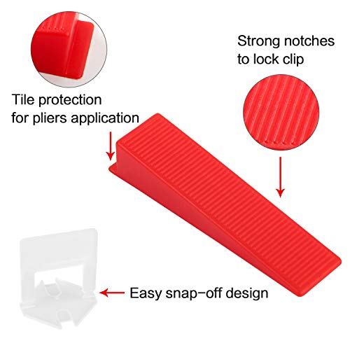 Winload Tile Leveling System, 1/16 inch (1.5mm) 400pcs Clips Plus 100pcs Reusable Wedges, Self Leveling Plastic Tile Spacers, T Lock Leveling System for Floor and Wall Ceramics of Bathroom Showroom - Thumbnail 4