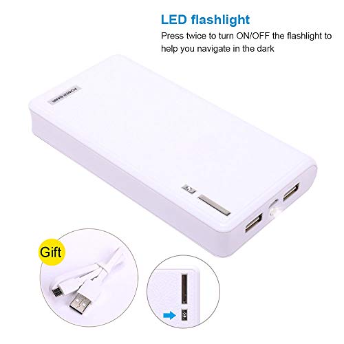 VUOHOEG 20000mAh Dual USB Output Portable Charger External Cell Phone Battery Pack Power Bank with LED Light Replacement for Samsung, iPhone, Nexus, Huawei, iPad Mini, More Phones and Tablets- White - Thumbnail 2