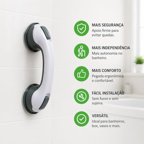 Barra de Apoio Banheiro com Ventosa Kit 2 Unidades Portatil Suporte para Idoso Antiderrapante Para Vaso Chuveiro Banheira Segura Ate 100kg