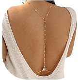 KYHNG Rhinestone Back Chain Necklace,Crystal Drop BackDrop Jewelry,Wedding Bridal Long Pearl Back Necklace Jewelry for Women Backless Dress