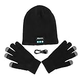 Homedeco Soft Warm Beanie Hat Wireless Bluetooth Smart Cap Headset Headphone Speaker Mic Bluetooth Hat with Touchscreen Gloves (Black)