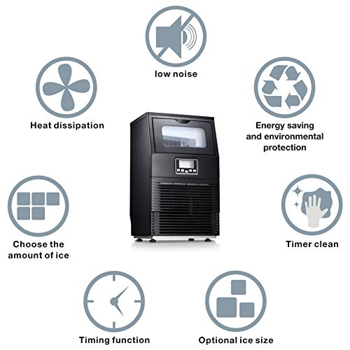 AGLUCKY Commercial Ice Maker Machine, Automatic Ice Maker,Ice Cube Ready in 11mins,8.8lbs Ice Storage,Self-clean Function,LCD Display,LED Light with Ice Shovel 84lbs/24h,Black - Thumbnail 3
