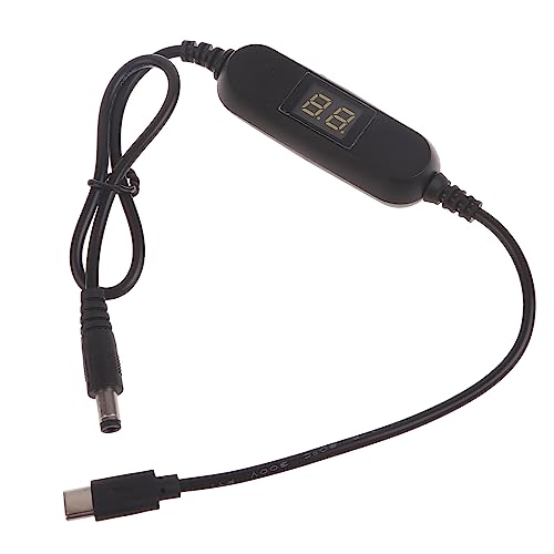 CHIUEAST USB C to 2V 3V 4.5V 6V 8V 12V 5.5x2.1mm Adjustable Voltages Cable with LED Voltmeter for Radio Light Fan Toy Clock Type-C to 5.5x2.1mm Voltages Regulator Cable