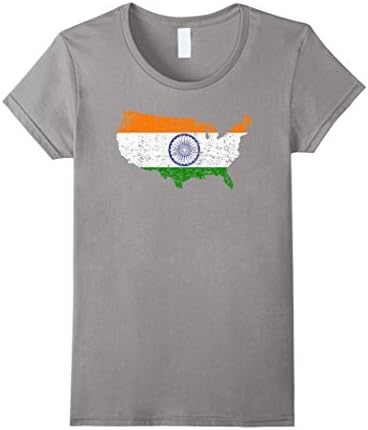 Women's America for India Indian Pride Flag Heritage T-Shirt Medium Slate