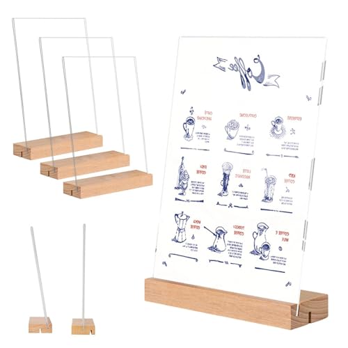 Eulihent 6 Pieces Plexiglass Display Stand A6 Table Display Stand Wooden T Shape Acrylic Sign Holder for Offices, Restaurants, Hotels (10 x 15 cm)