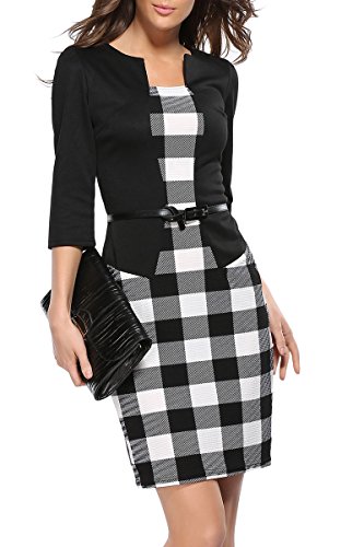 Wear to Work Business Bodycon One-piece Dress เดรส แฟชั่นชุดทำงาน YMING ผู้หญิงs Colorblock