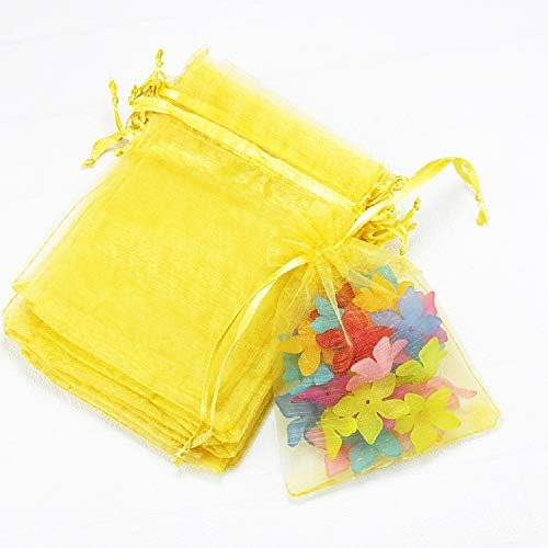 Stratalife Organza Bags 5x7 Small Organza Bags Yellow Mesh Bags Drawstring Bags Jewelry Pouches Party Favor Bags Baby Shower Wedding Bags Chocolate Candy Bags (50PCS Yellow)