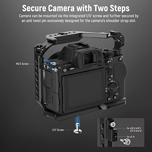NEEWER Full Camera Cage Compatible with Sony a7 IV/a7R IV/a7S III/a1, Aluminum Alloy Video Camera Rig with Full Access/Arca Type QR Base for Quick Switch, Compatible with DJI RS Stabilizers, CA004