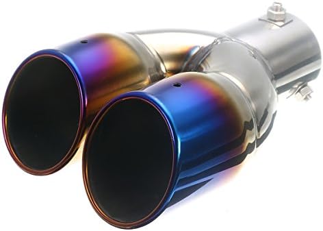 FeLiCia 63mm Universal Car Rear Dual Air-Outlet Exhaust Pipe Bluing Tail Muffler Tip